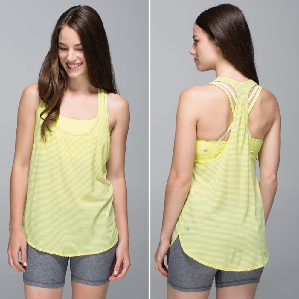 Lululemon 105 F Singlet Tank Top Women's Heathered Sheer Lemon Stripe Yoga Gym